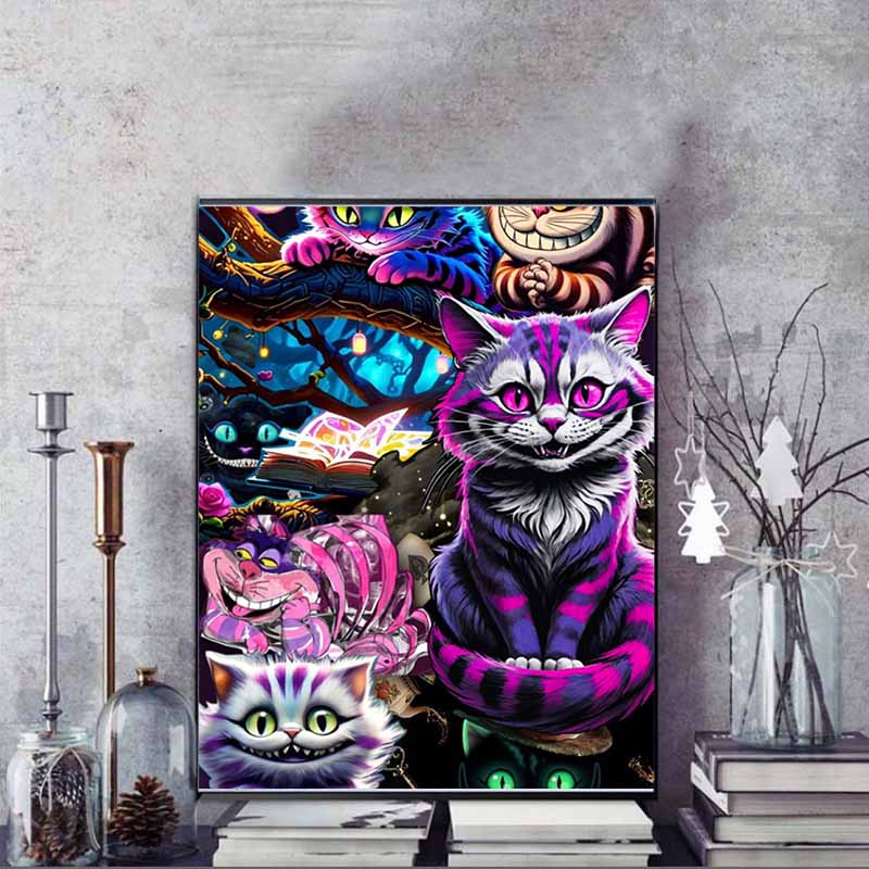 Disney 5D DIY Diamond Painting Alice in Wonderland Cheshire Cat Group Illustration Embroidered Mosaic Cross Stitch Home Decor Gifts Crafts