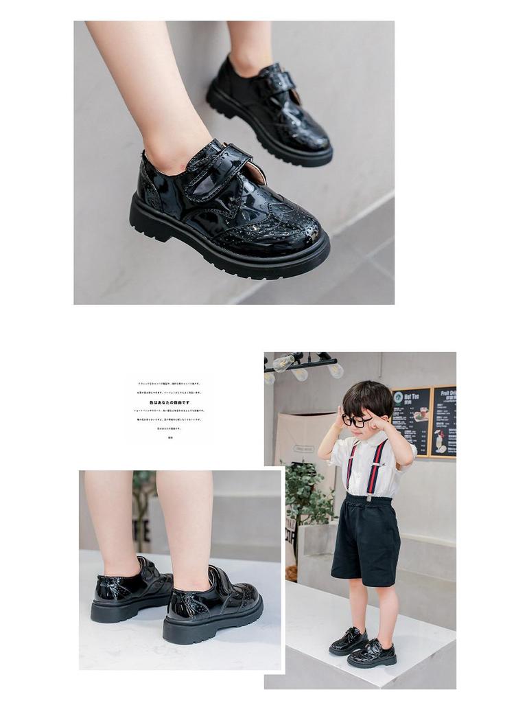Мальчиковые черные кожаные туфли - 2025 корейский и британский стиль, весна/осень, мягкая подошва, идеально подходят для студенческих выступлений
