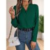 Женская элегантная деловая офисная блузка с многослойным V-образным вырезом и длинным рукавом, нарядные рубашки, рабочие топы