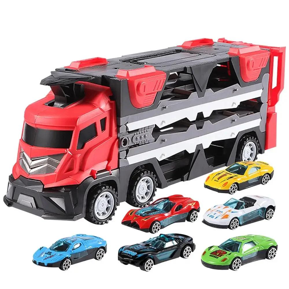 Ejector Container Truck Folding Track Engineering Car Alloy Car Children's Toy Pull-Back Car Toy Christmas Gifts
