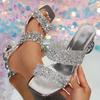 Fashion 2025 New Women Sandals Square Toe Strange High Heels Sandals Summer Fashion Party Shoes Sexy Sequin Rhinestone Shoes for Women