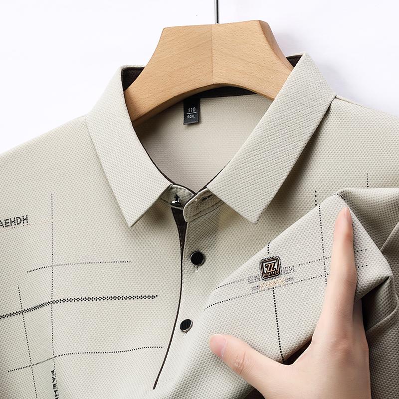 2025 Новинка Осени Мужская Футболка Поло с Длинным Рукавом для Среднего Возраста, Деловая, Удобная, Однотонная, с Воротником