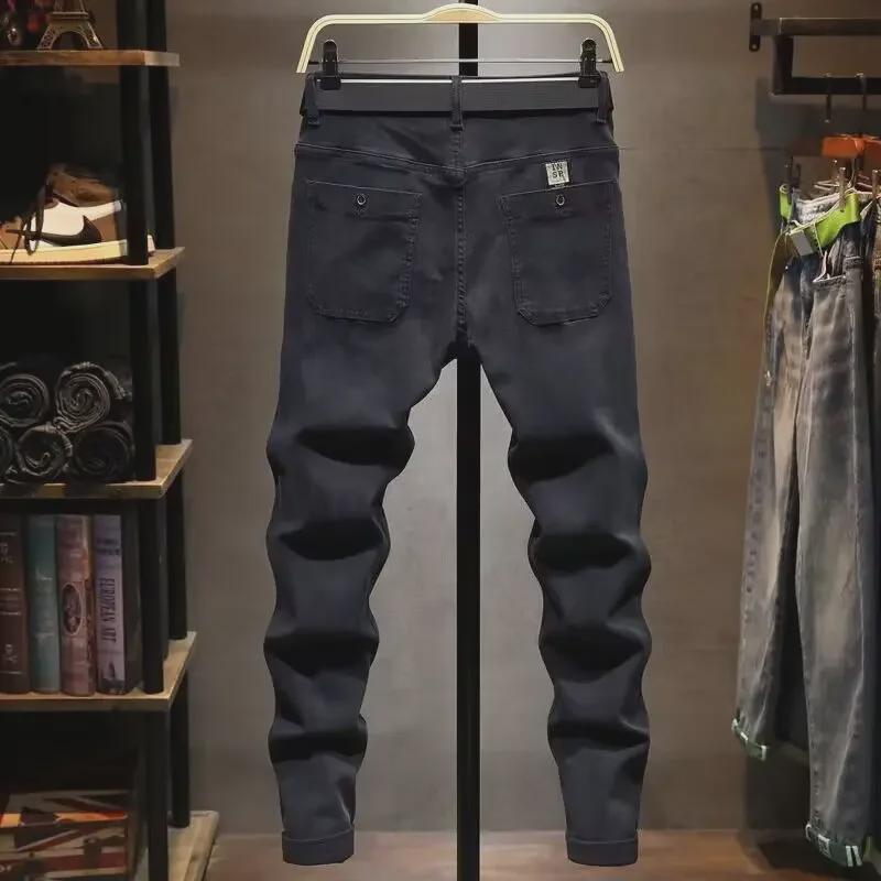 Мужские черные узкие джинсы премиум-класса в корейском стиле - осенний трендовый легкий роскошный эластичный облегающий крой