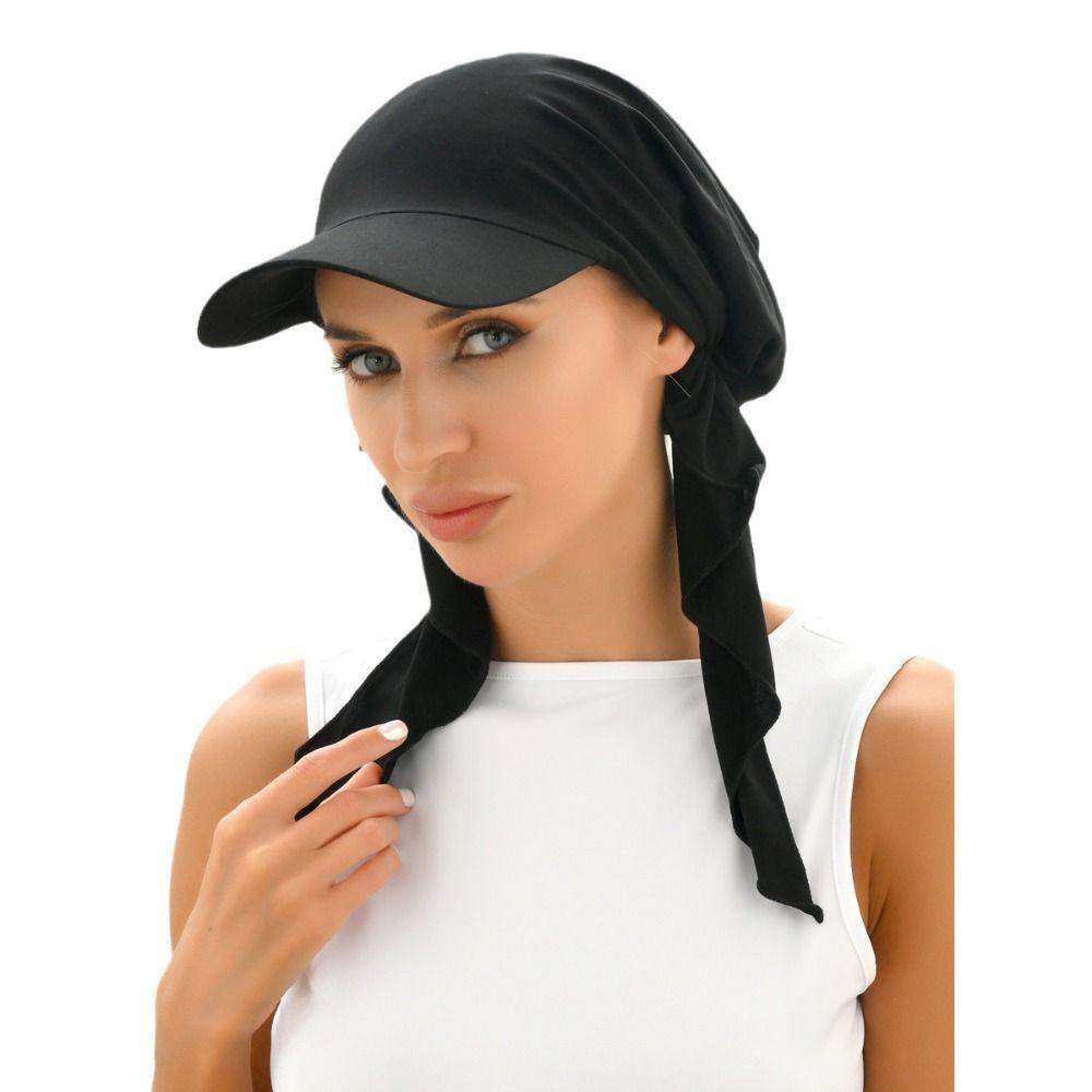 Solid Color Headscarf Baseball Cap Turban Cap Hijab Shawl Sunscreen Beach Hats Girl