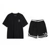 Li Ning Logo Print Round Neck Short Sleeve T-Shirt Versatile Striped Comfortable Shorts Casual Sports Suit Unisex Suit Black YHSV371-1+YAPV001-1