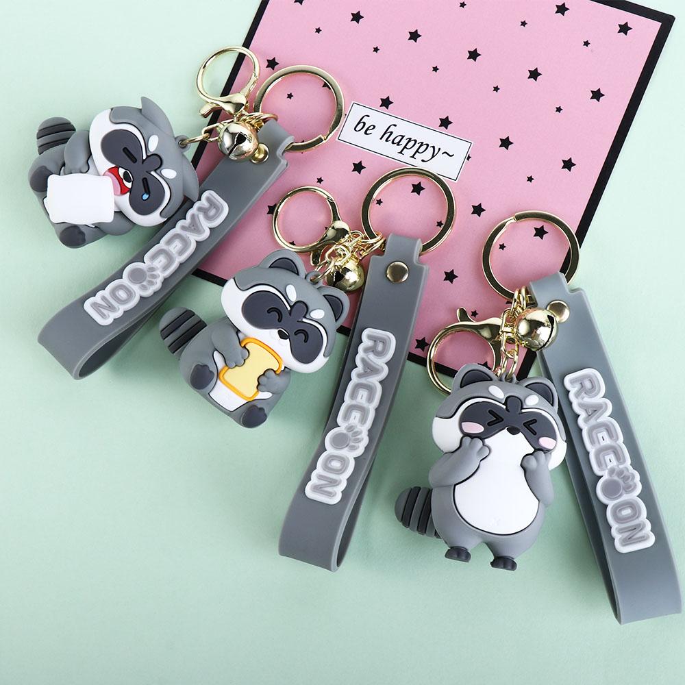 Забавный кавайный брелок из цинкового сплава с енотом, корейский детский кулон, мультяшный брелок, декор для рюкзака