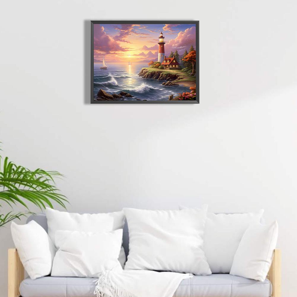5D DIY Полный Круглый Алмазная Живопись Морской Маяк Домашний Декор Искусство Ремесло