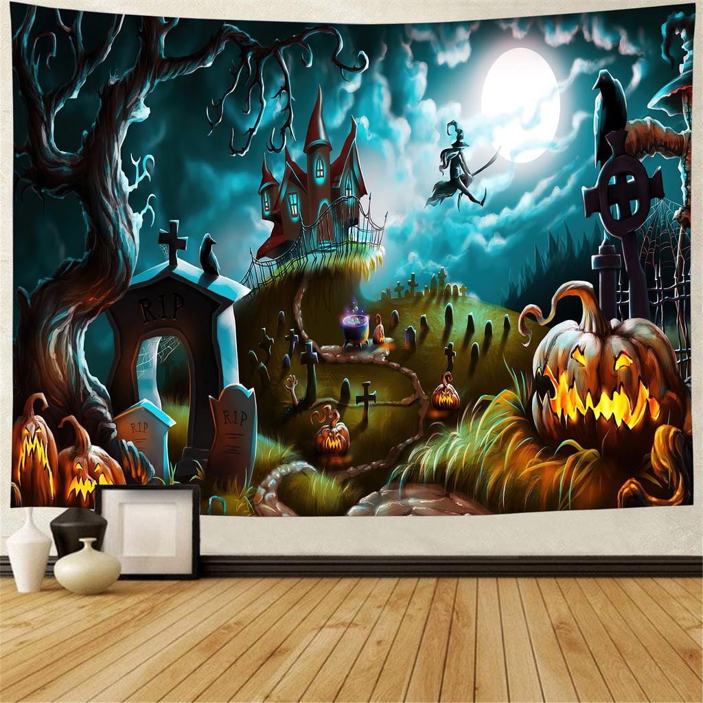 Home Decor Tapestry Halloween Pumpkin Lantern Wall Hanging Tapestry Boho Hippie Magic Castle Wall Decor Backdrop Fabric