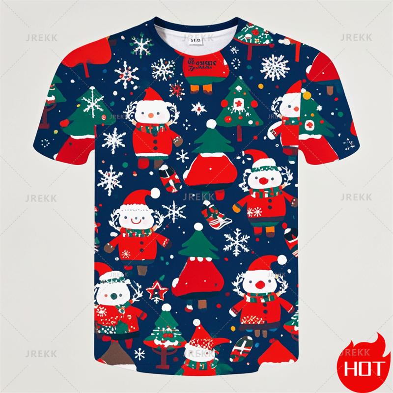 New Fashion Happy Christmas 3D Printing Kids Short Sleeve T Shirts Funny Xmas Boy Girls T-Shirts Y2k Child Clothing