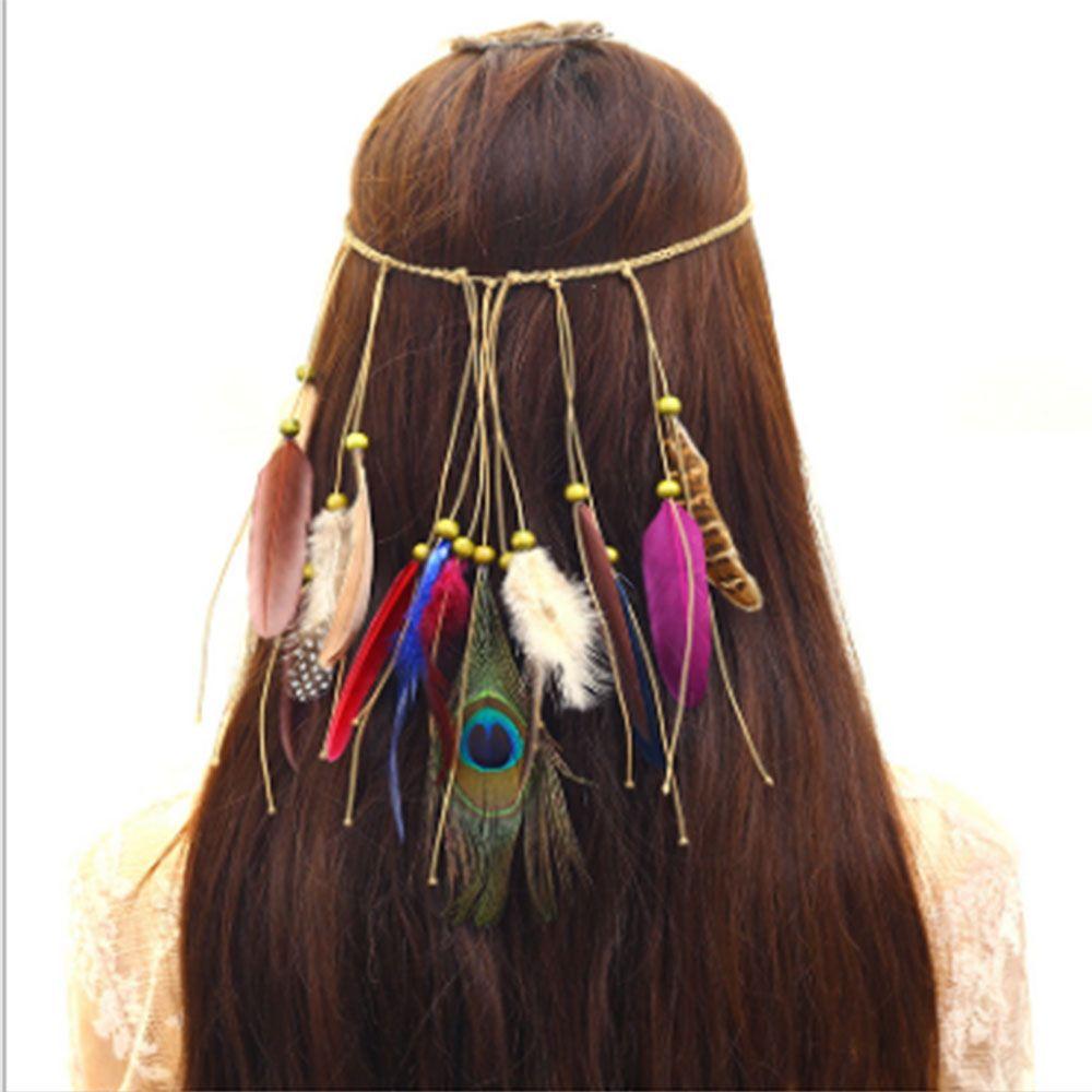 Женская Корона Перо Национальный Павлиний Гребень Повязка на Голову Головной Убор Бохо Ветер