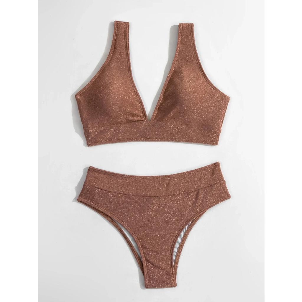 Сексуальный блестящий женский купальник бикини с высокой талией летний женский купальник пуш-ап комплект бикини из двух частей купальник купальник бикини