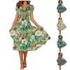 Women's Summer Casual Fashion Floral Print Short Sleeve V-Neck Swing Dress