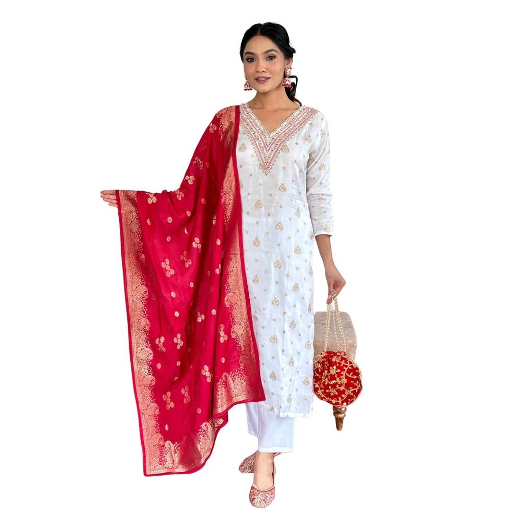 White Salwar Kameez Kurti Indian Pakistani Top Tunic Party Wear Bollywood Dress SC-2273