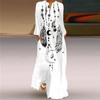 Fashion Women's Long Sleeve Feather Print Maxi Dress Ladies Casual Floor Length Boho Dress Casual Plus Size Dress S-5XL
