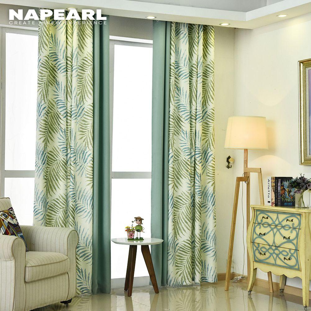 1PC Summer Curtains Green Curtain Printed Leaves Blackout for Seaview Room French Window NAPEARL