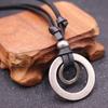 Fashion Christmas Gift Men Women Double Circle Necklace Pendant Jewelry Adjustable Leather Cord