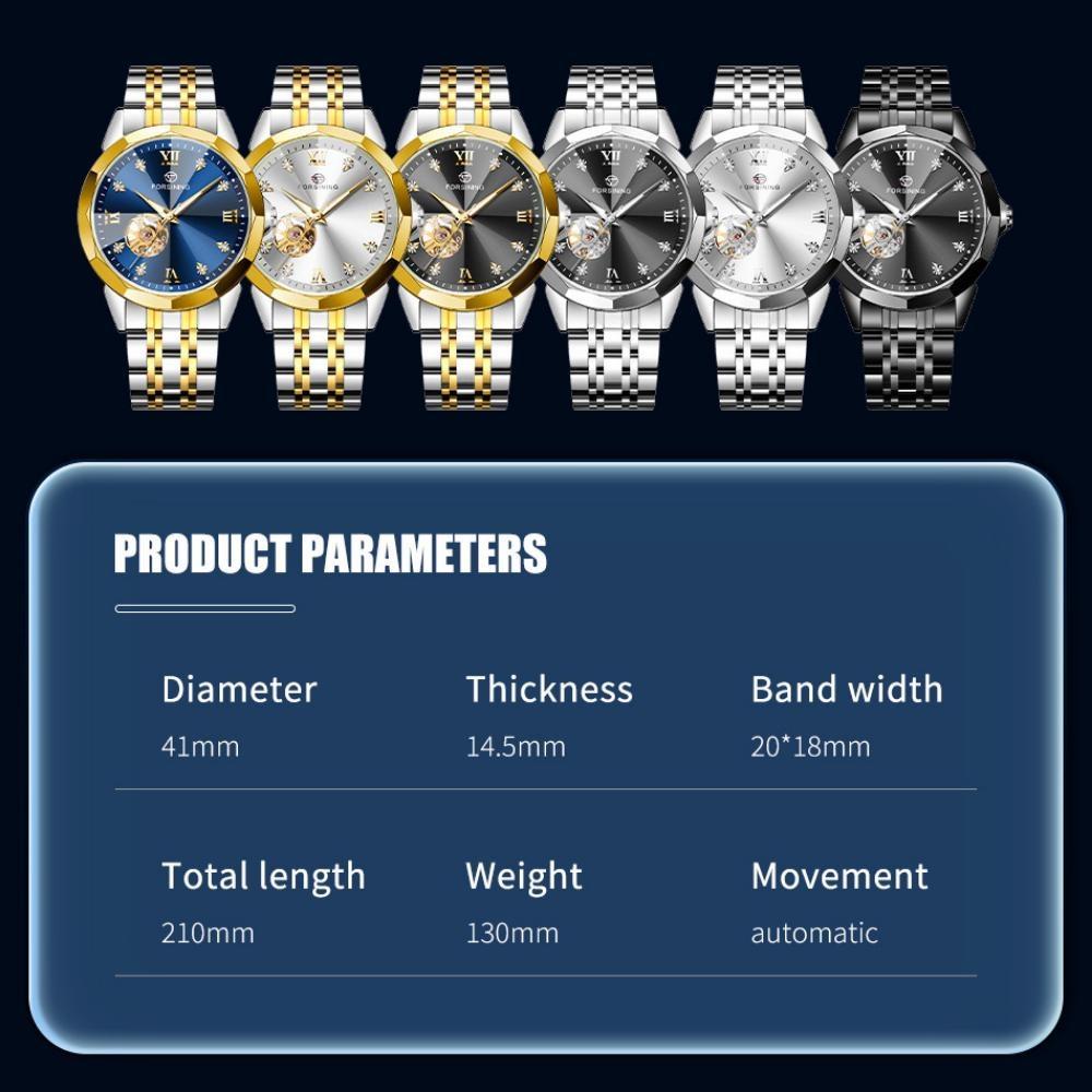 Forsining Men's Fashion Casual Hollow Automatic Mechanical Watch Simple Waterproof Luminous Stainless Steel Business Wrist Watches