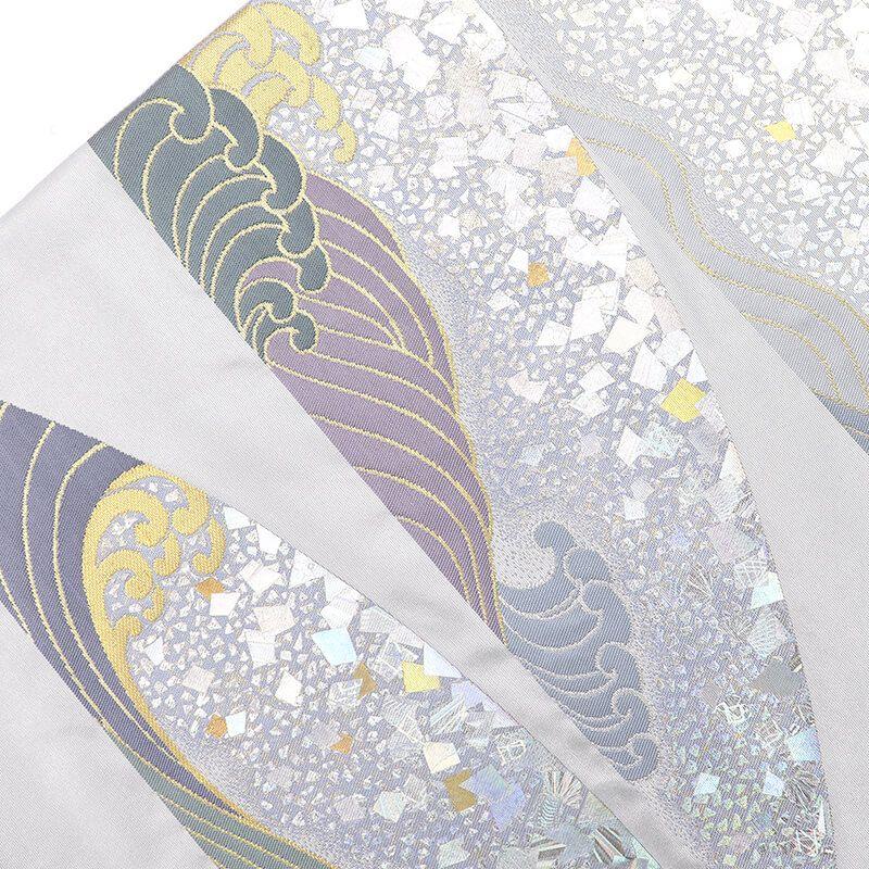Used Fukuro Obi Formal Fukuro Obi Pure Silk Drum Pattern Silver Foil Wave Length 430cm Width 31cm Recycled Japanese Wear Party Theater Theater