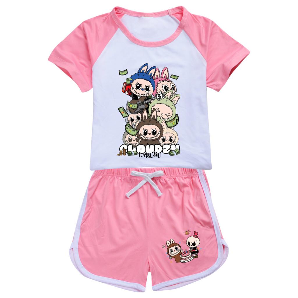 Labubu Pattern Childrens Summer Shorts And Tshirt Set With Cotton Fabric For Active Play