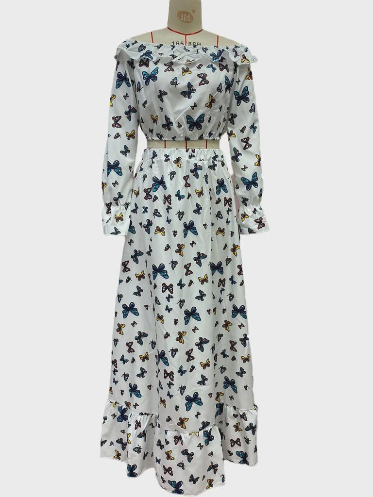 European & American Bohemian Butterfly Print Two-Piece Beach Dress (2025)