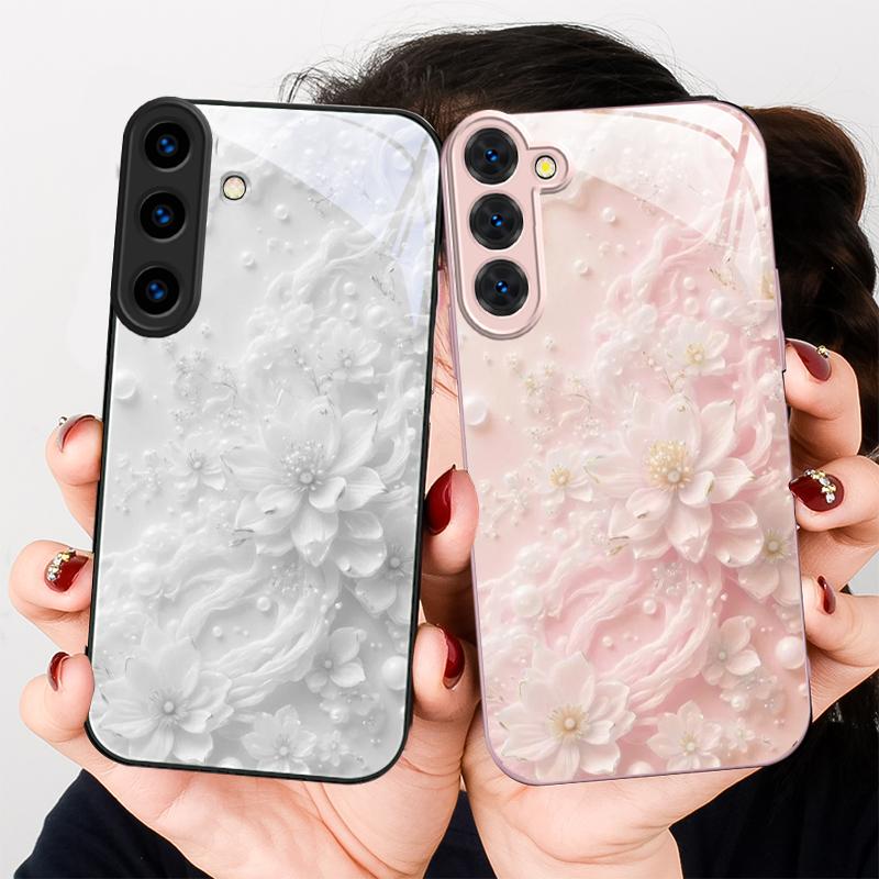 Красивые белые цветы Для Samsung S26 S22 S8 S9 S10 S20 Ultra S21 Pro S22 Plus S23 FE S24Ultra S25 Edge S24+ Стеклянный чехол для телефона