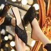 Pointed Rhinestone Bag Head Slippers Women's Summer 2025 New Half Slippers Mesh Crystal Fine Heel Non-slip Sandals Women