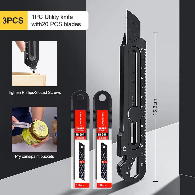 Нож из нержавеющей стали, многофункциональный нож 6 в 1, выдвижной нож для коробок, портативный нож для офиса, дома, курьера, распаковки