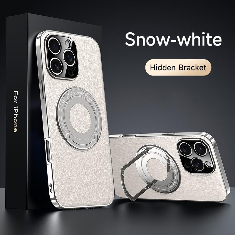 Роскошный Магнитный Чехол-Подставка из Кожзаменителя для iPhone 16 15 14 13 Pro Max Magsafe Беспроводная Зарядка Скрытая Подставка Задняя Крышка