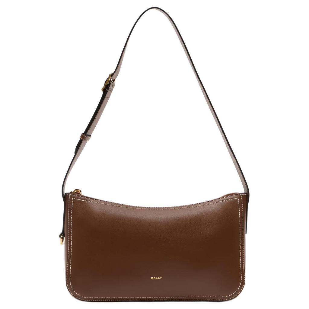 Bally Logo Gold Foil Leather Shoulder Bag Women Shoulder Bag Brown 6312069