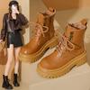 Fashion High Quality Shoes for Women 2024 Autumn Winter New British Style Women's Lace-up Boots Comfortable and Warm Motorcycle Boots