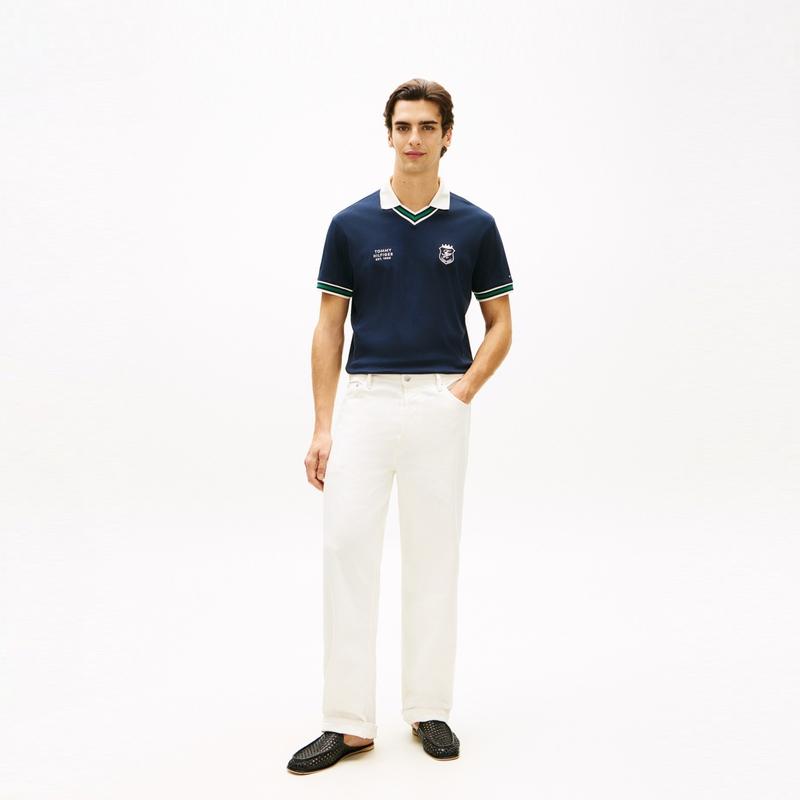 Tommy Hilfiger Хлопковая Поло в Колледж-Стиле с Вышивкой, Цветные Блоки, Свободная, Короткий Рукав, Мужские Топы MW0MW42830