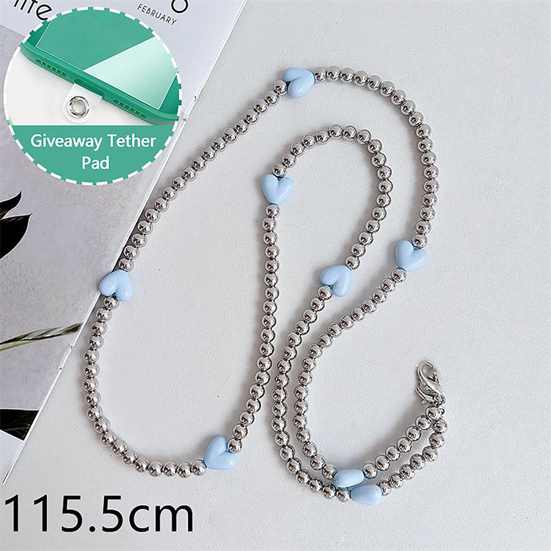 Универсальный ремешок для телефона через плечо с бусинами, длинные шейные ремешки, чехол для телефона с защитой от потери и нашивкой для iPhone, Samsung, Xiaomi