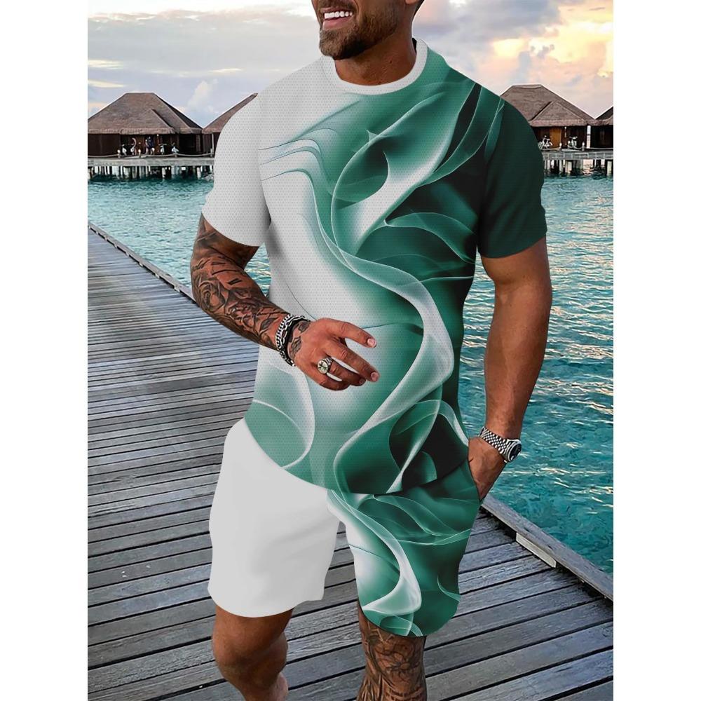 Casual Sports Suit Breathable Outdoor Casual Men's T-shirt and Five-Pants Suit Summer 3D Printing Suit Suit