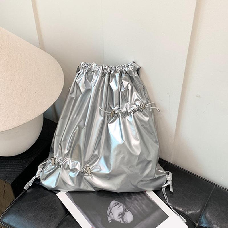 Новая серебристая сумка на двойном плече с завязками, женский корейский ленивый рюкзак, легкий, удобный для переноски, спортивный рюкзак для активного отдыха