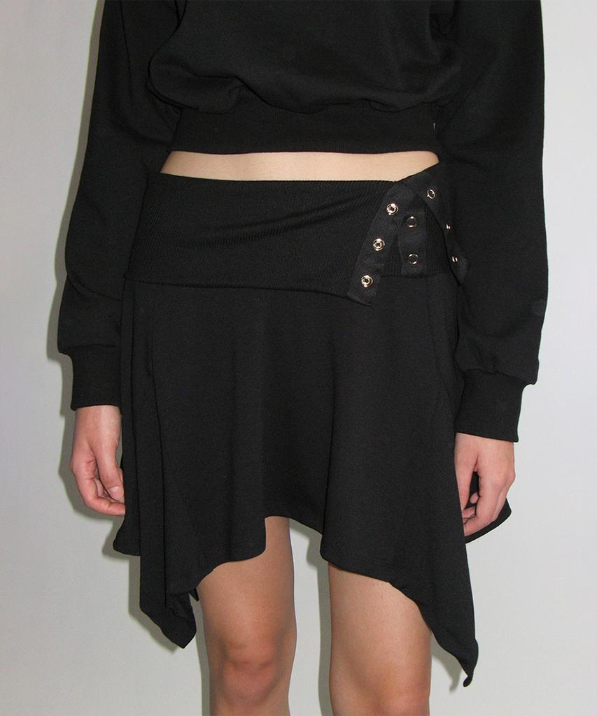 Crank Rollover Snap Flare Skirt_Black