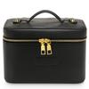 Portable Cross-Grain Leather Cosmetic Bag with Gold Hardware - Makeup and Skincare Travel Organizer