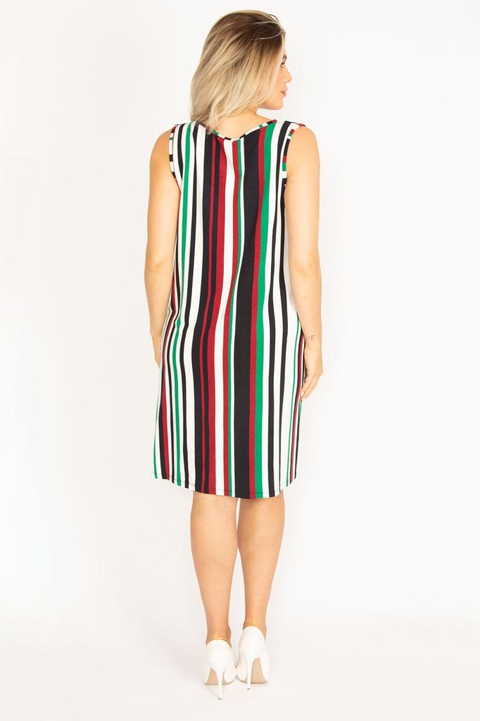 Женское платье большого размера Плюс размер Красочное полосатое платье с карманами