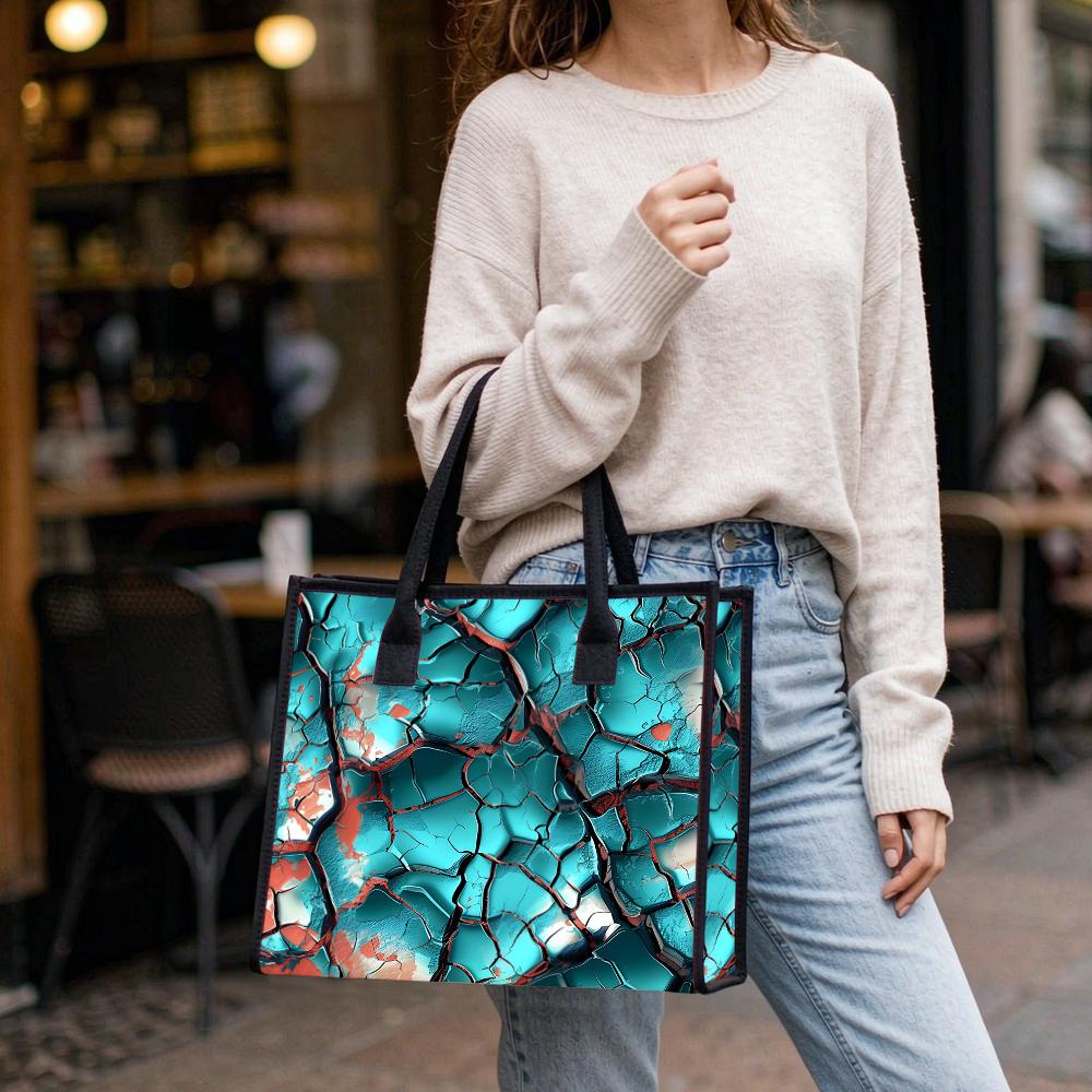 Cyan Crack Pattern Tote Bag Fashion Large Capacity Shoulder Handbag for Daily Use
