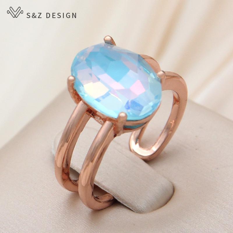 Модные регулируемые кольца в форме яйца с овальными кристаллами для женщин, свадебные элегантные ювелирные изделия цвета розового золота, прекрасный подарок