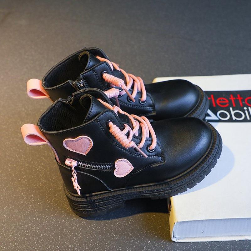Ботинки Martin для девочек, осенне-зимние, детские резиновые сапоги Cool Girl, хлопковая мягкая подошва, розового цвета с молнией сбоку, принцесса, круглый носок, ПУ, черные короткие сапоги для мальчиков
