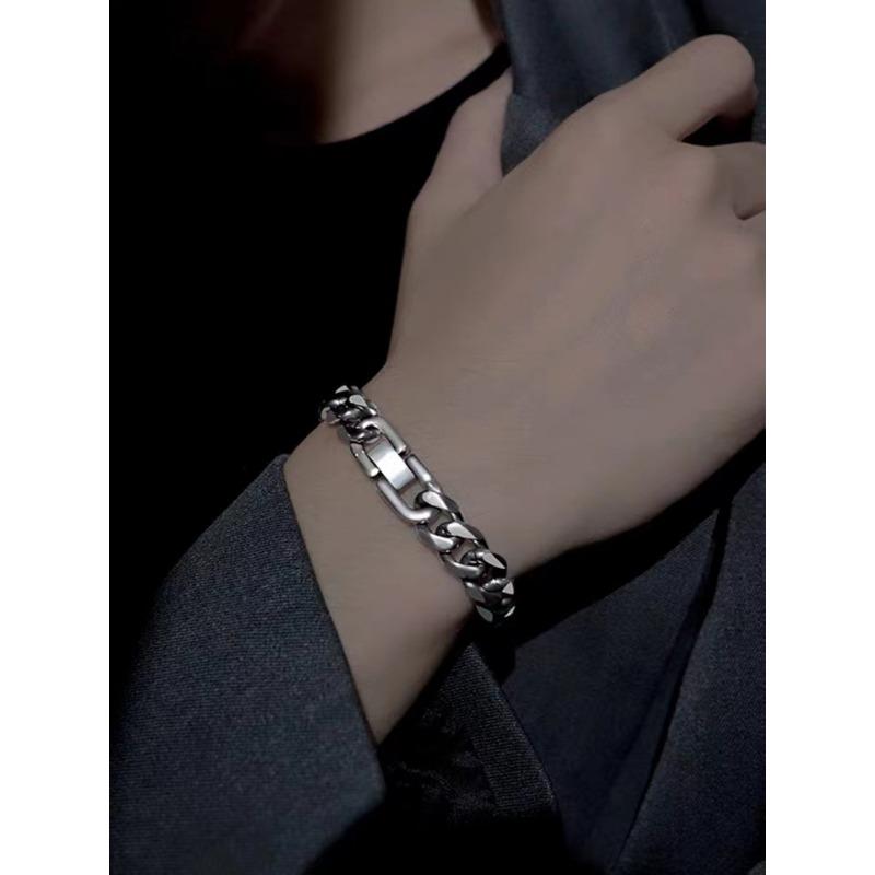 Мужской кубинский браслет из титановой стали, толстый браслет, мужские ювелирные изделия, цепочка с пряжкой, полированные ювелирные изделия в стиле панк