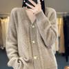 Women's 100% Cashmere V-Neck Long Sleeve Korean Style Loose Cardigan Sweater