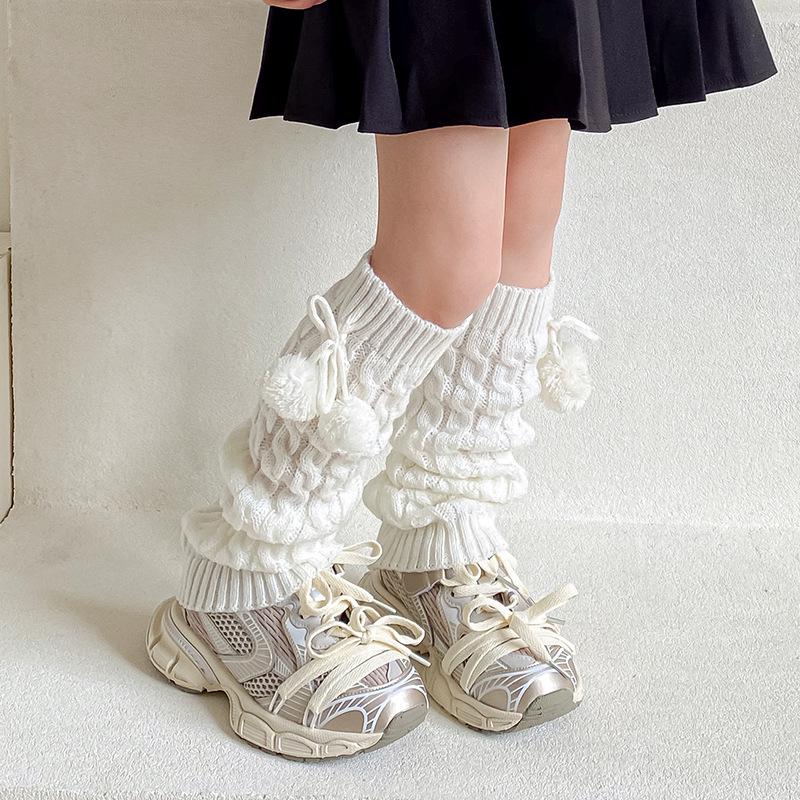 Children's Retro Coffee Color Long Tube Socks with Fur Ball - Warm, Thick, and Perfect for Autumn and Winter
