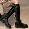 Женские сапоги на среднем каблуке, модные сексуальные кожаные туфли для женщин, тренд 2025 года, зимние дизайнерские новые брендовые удобные теплые готические зимние ботинки Femme