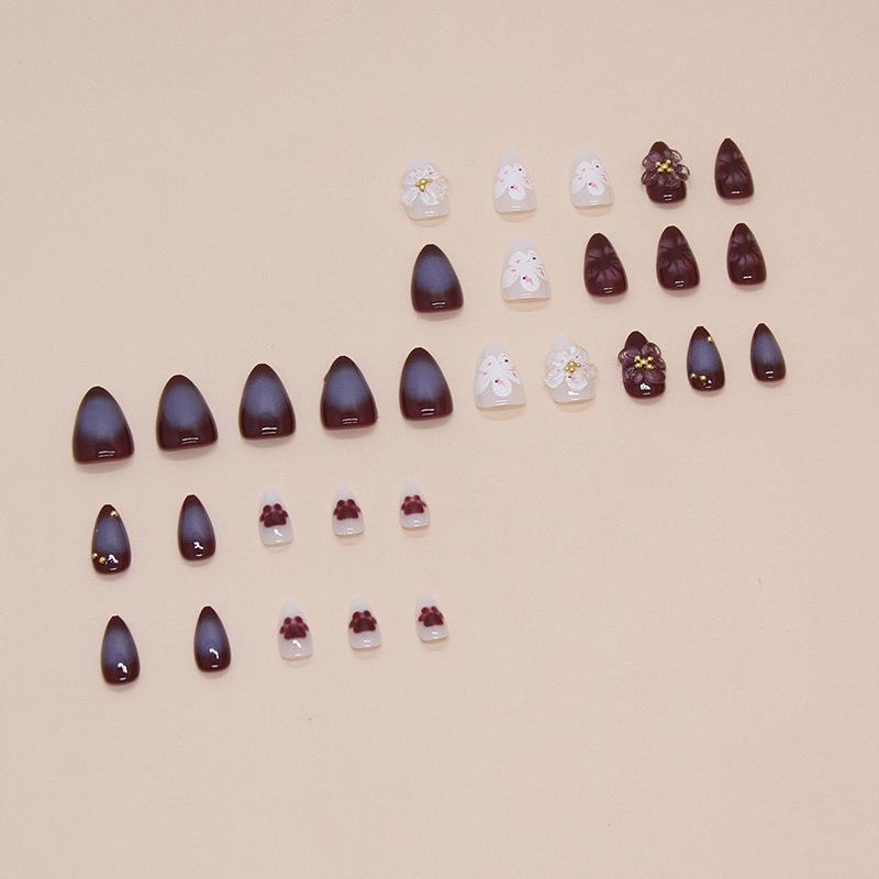 Накладной трехмерный ноготь с рисунком персикового цветка, кошачий коготь, съемный, 30 штук