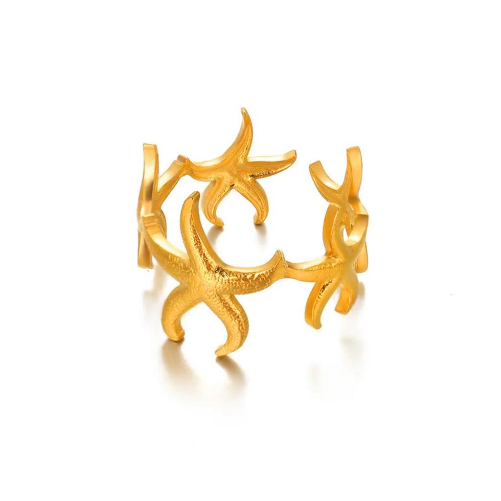 Vintage Conch Starfish Ring For Women Gold Color Stainless Steel Open Adjustable Wedding Summer Beach Party Ocean Jewelry Gift
