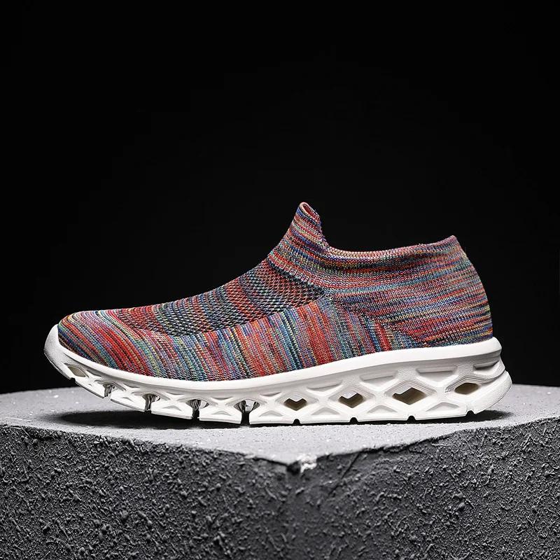 Высококачественная модная трикотажная повседневная обувь для мужчин, суперлегкие дышащие эластичные носки, кроссовки, противоскользящие, теннисные, мужские, прогулочные туфли