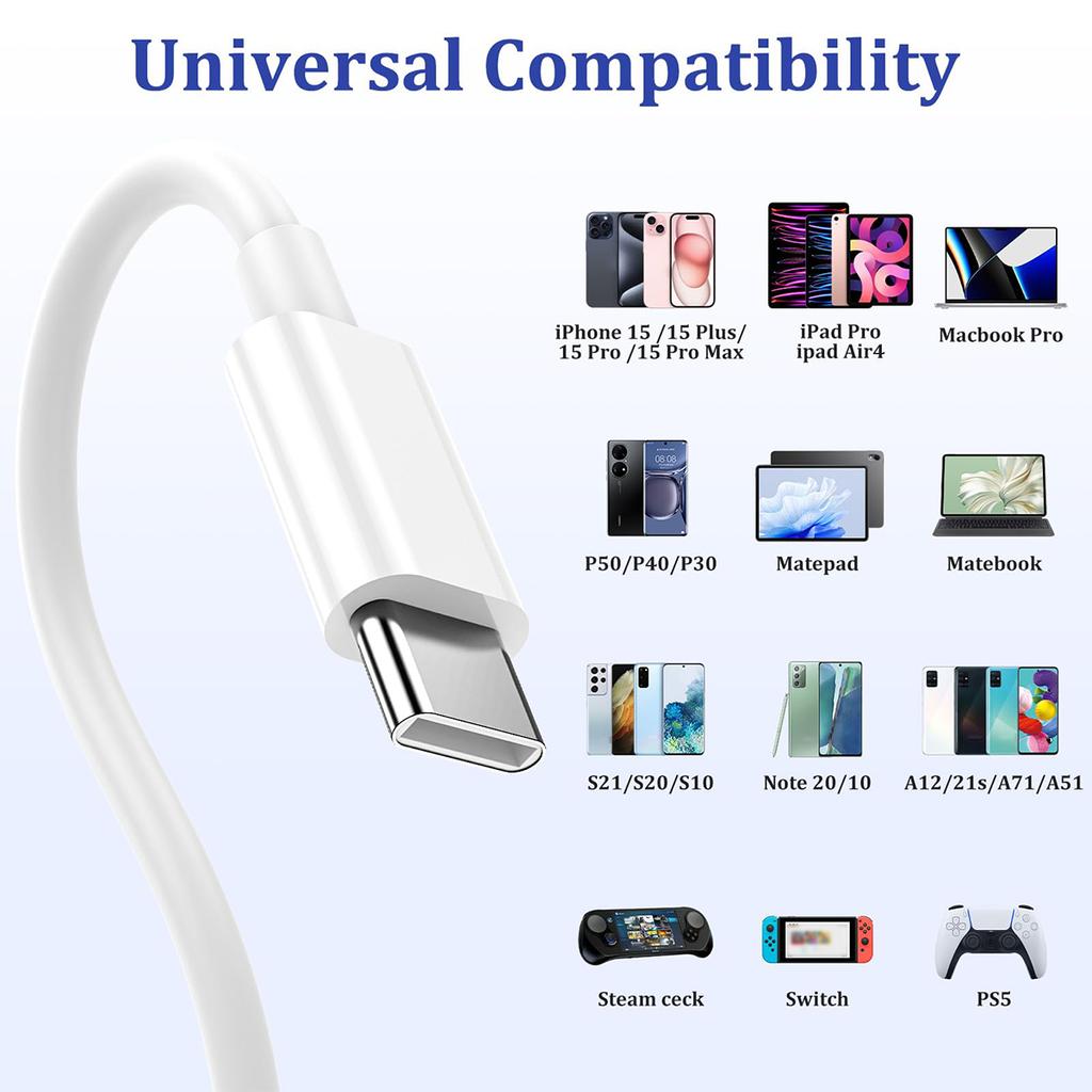 1-3Set 20W US USB C Port Fast Charger For iPhone 15 16 Pro Max Plus 3.3 Ft/1M USB C To Type-C Fast Charging Cable Accessories