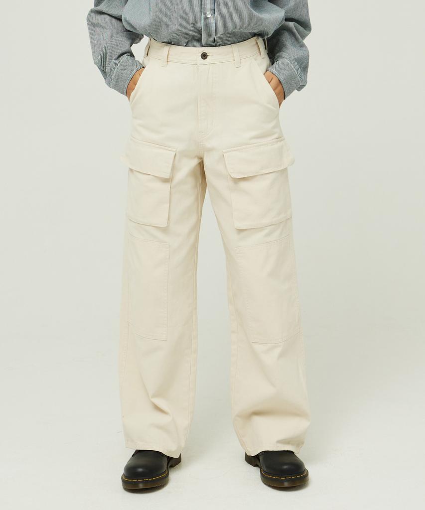 MAGOODGAN Petro 4807 Cotton Canvas Wide Fit Cream Cargo Pants