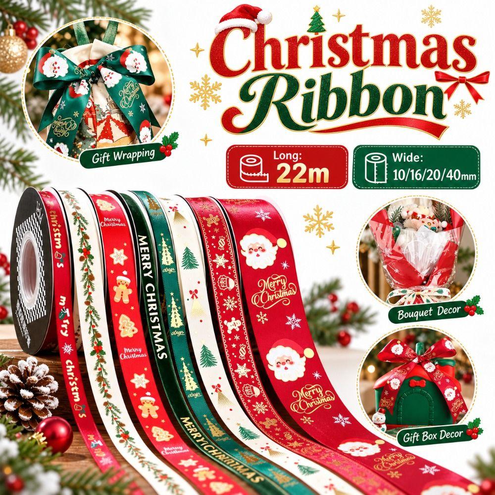 22m Christmas Ribbon Satin Present Box Decorating Ribbon Gifts Holiday Ribbon Gift Wrapping